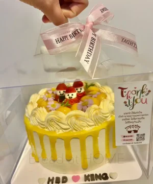 เค้กพีชครีมสด 1 ปอนด์ พร้อมกล่องใส