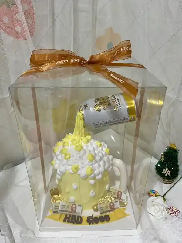 เค้กแก้วเบียร์สิงห์ 1 ปอนด์พร้อมกล่องใส