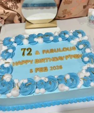 เค้กวันเกิดสีฟ้าสดใส ตกแต่งด้วยครีมและลูกกวาดหวานๆ สำหรับฉลองวันเกิดพิเศษของคุณในโอกาสสำคัญ.