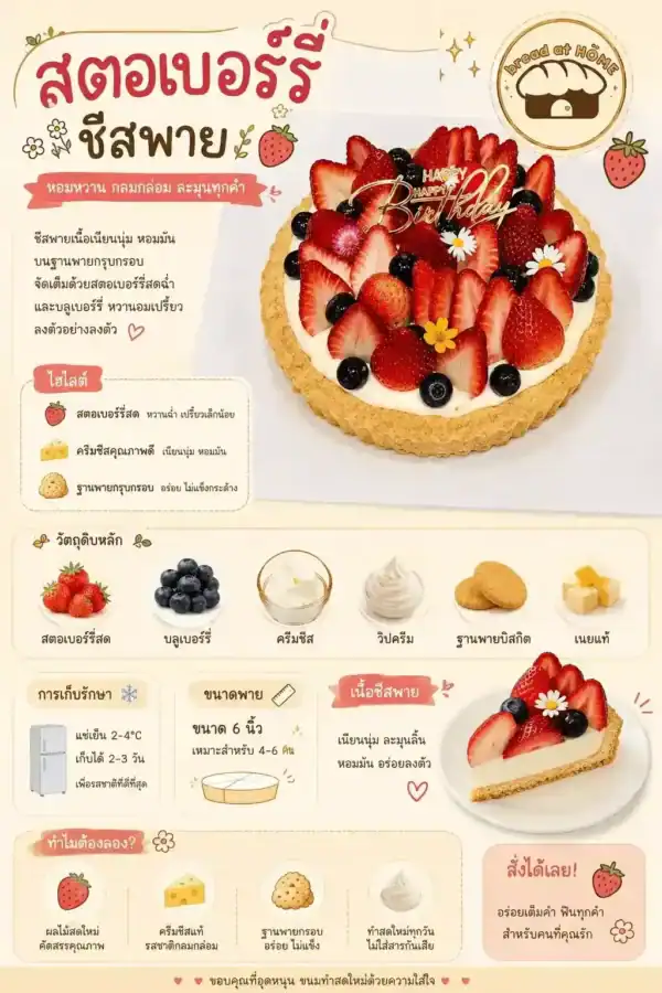 สตอเบอร์รี่ชีสพาย ครีมชีสเข้มข้น ท็อปสตรอว์เบอร์รีสด - Image 2